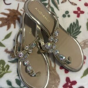Andiamo Women's Gold Sandals with Crystal Embellishments